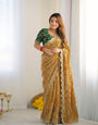 Desirable Mustard Fendy Silk Sequence Embroidery Work Saree With Stitched Blouse