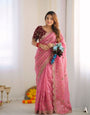 Eloquence Pink Fendy Silk Sequence Embroidery Work Saree With Stitched Blouse