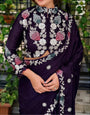 Murmurous Purple Rangoli Silk Sequence Embroidery Work Saree With Stitched Blouse