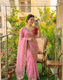 Prettiest Pink Fendy Silk Sequence Embroidery Work Saree With Stitched Blouse