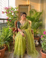 Profuse Green Fendy Silk Sequence Embroidery Work Saree With Stitched Blouse