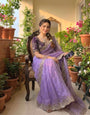 Pleasurable Lavender Fendy Silk Sequence Embroidery Work Saree With Stitched Blouse