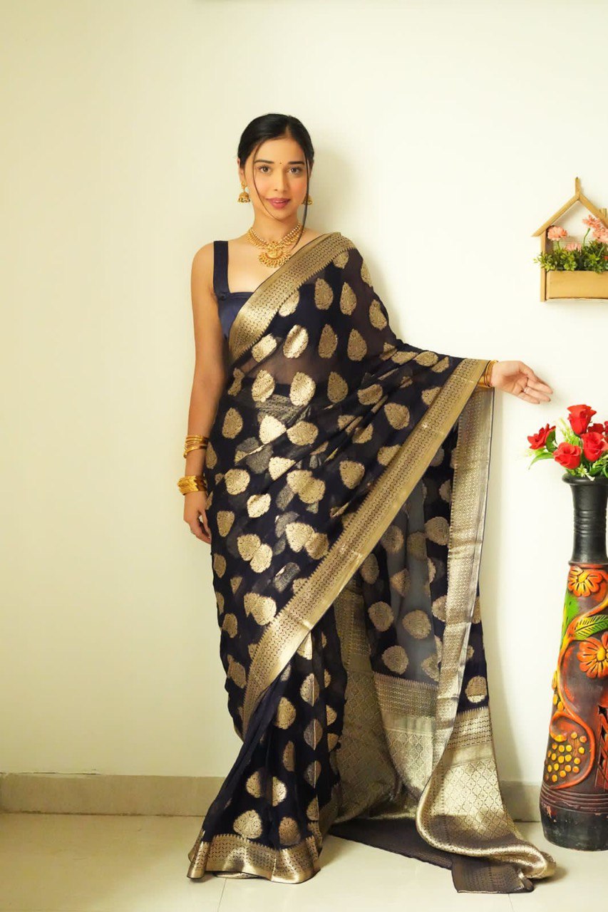 Skinny 1-Minute Ready To Wear Black Cotton Silk Saree