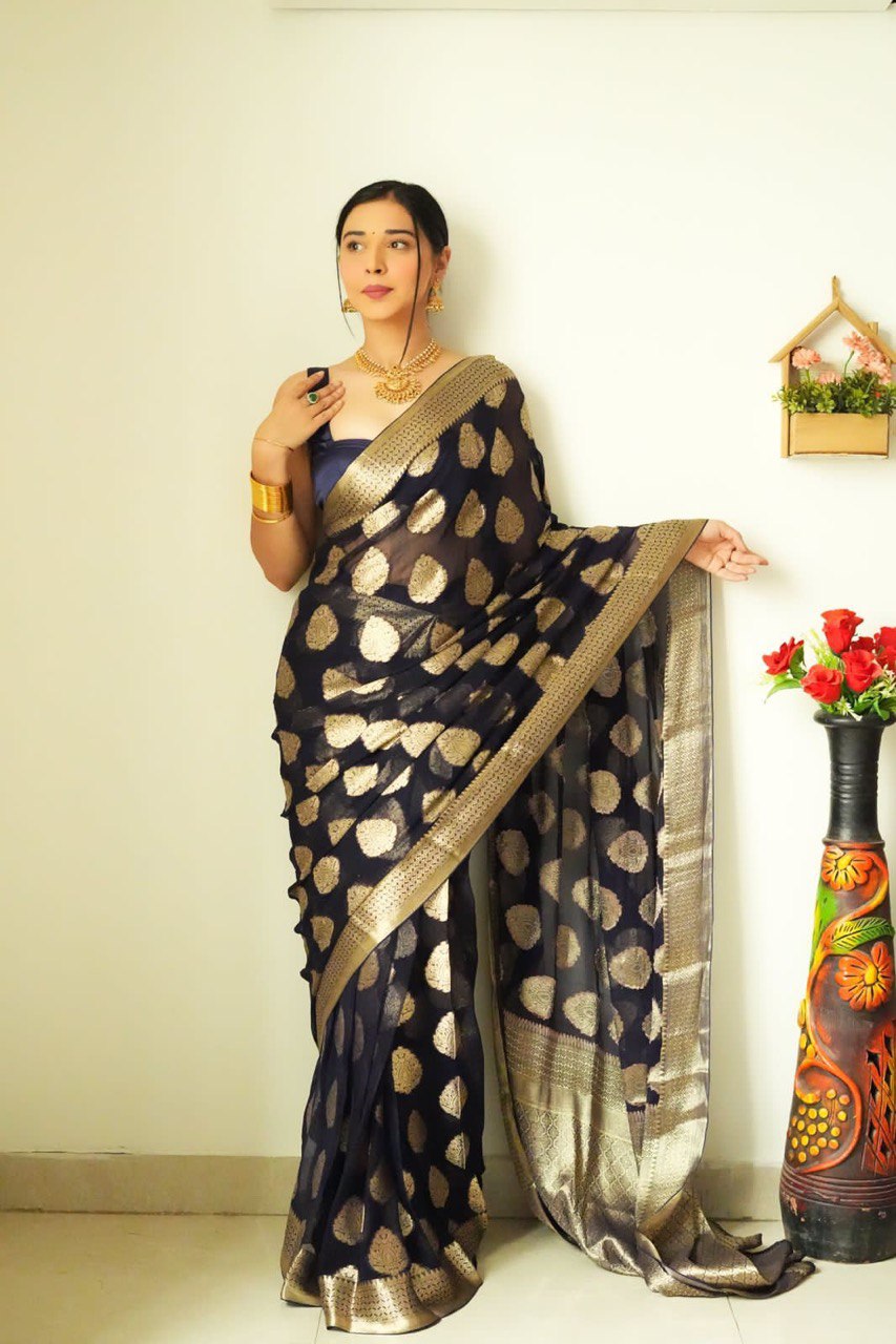 Skinny 1-Minute Ready To Wear Black Cotton Silk Saree