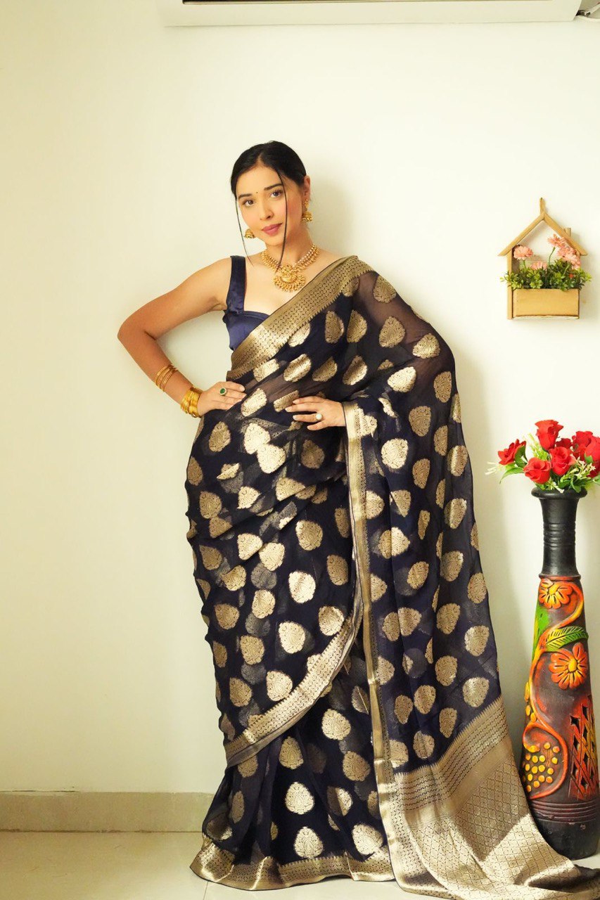 Skinny 1-Minute Ready To Wear Black Cotton Silk Saree