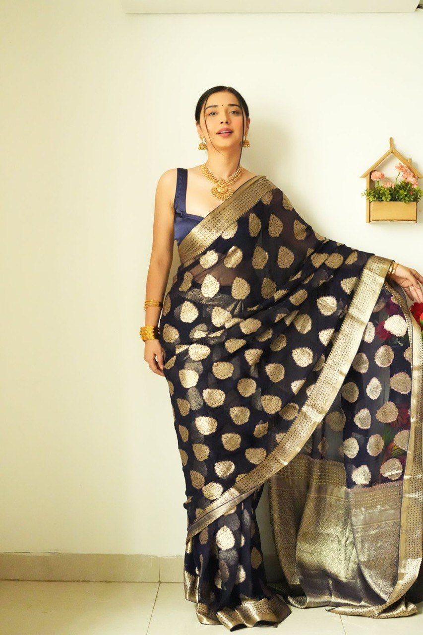 Skinny 1-Minute Ready To Wear Black Cotton Silk Saree