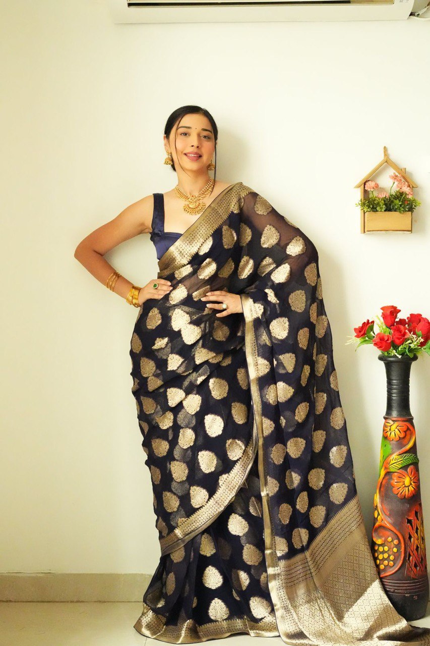 Skinny 1-Minute Ready To Wear Black Cotton Silk Saree