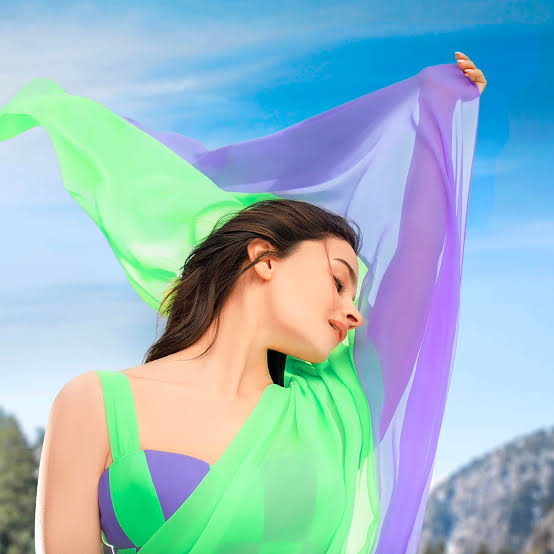 Majestic 1-Minute Ready To Wear Firozi And Purple Georgette Saree