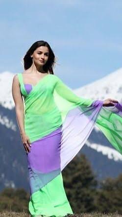 Majestic 1-Minute Ready To Wear Firozi And Purple Georgette Saree