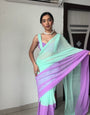 Majestic 1-Minute Ready To Wear Firozi And Purple Georgette Saree