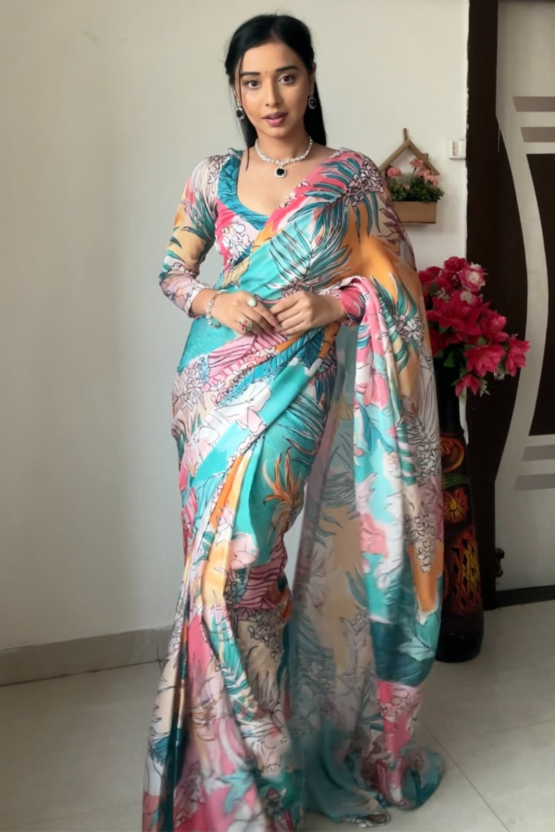 Snappy 1-Minute Ready To Wear Multicolor Printed Georgette Saree