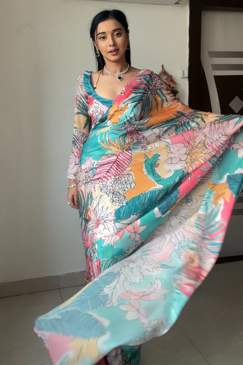 Snappy 1-Minute Ready To Wear Multicolor Printed Georgette Saree