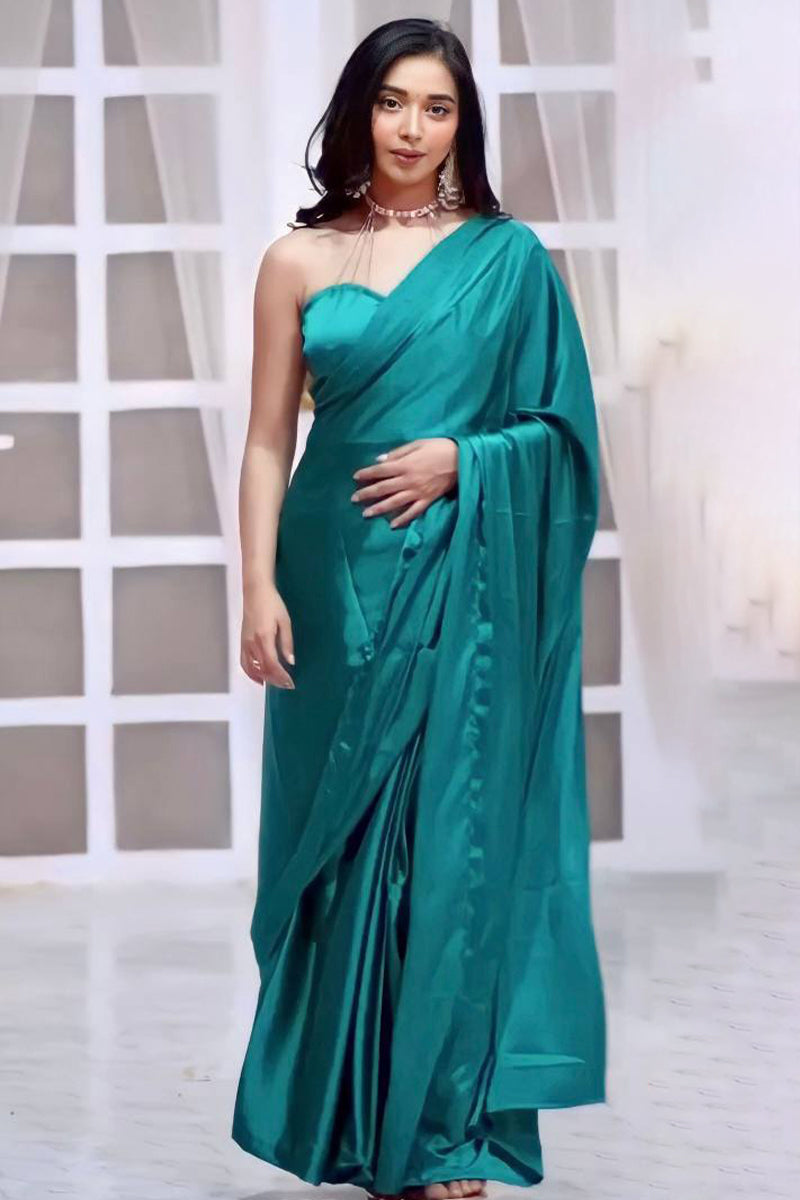 Engaging 1-Minute Ready To Wear Rama Satin Silk Saree