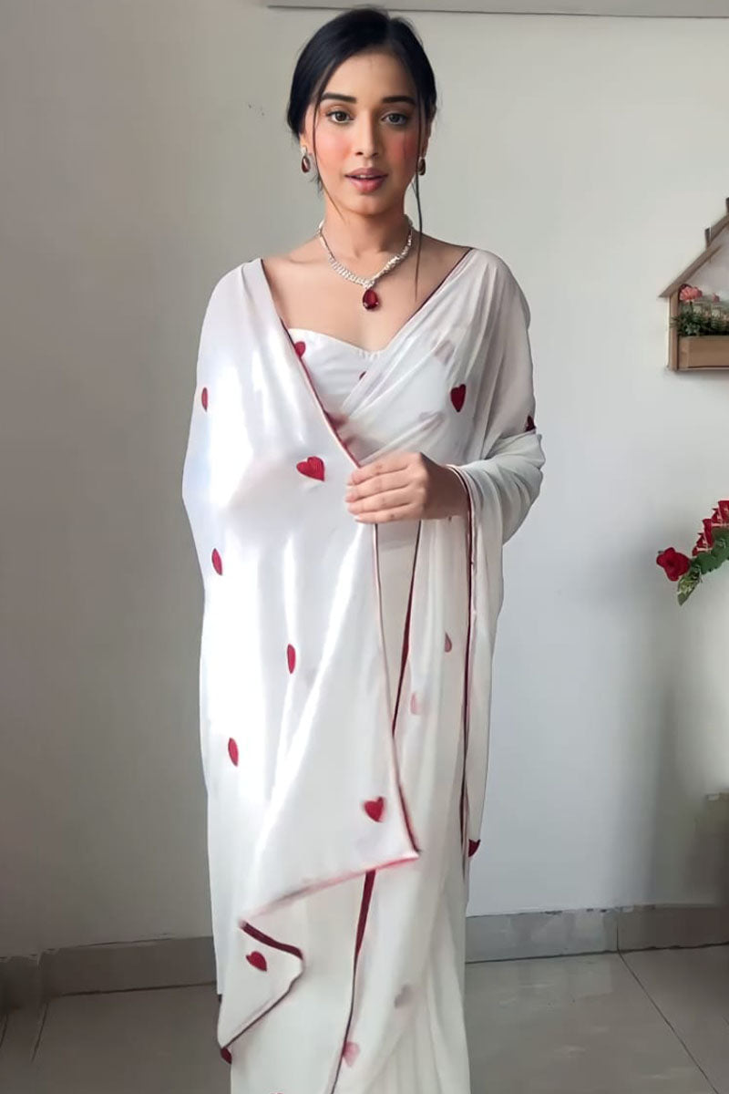 Transcendent 1-Minute Ready To Wear White Georgette Saree