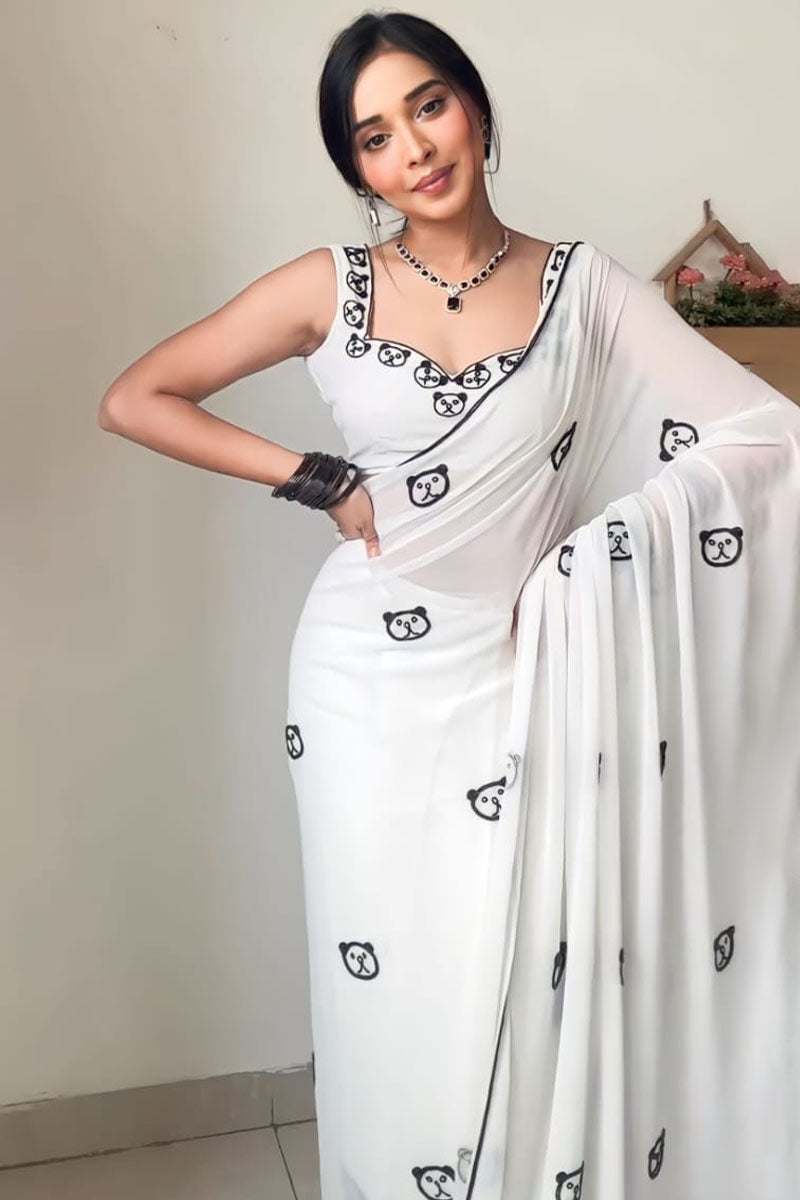Propinquity 1-Minute Ready To Wear White Georgette Saree