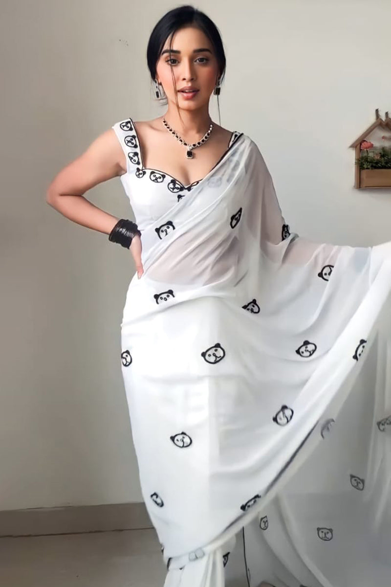 Propinquity 1-Minute Ready To Wear White Georgette Saree