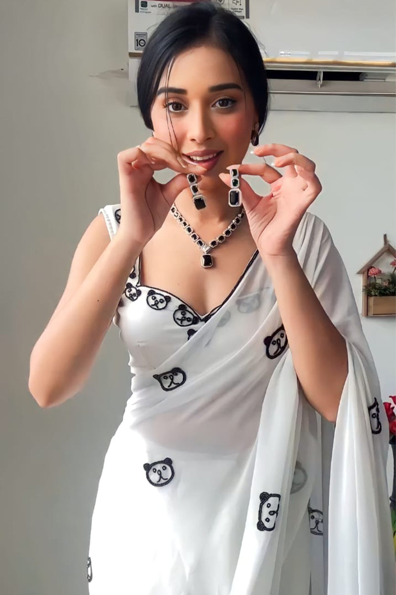 Propinquity 1-Minute Ready To Wear White Georgette Saree