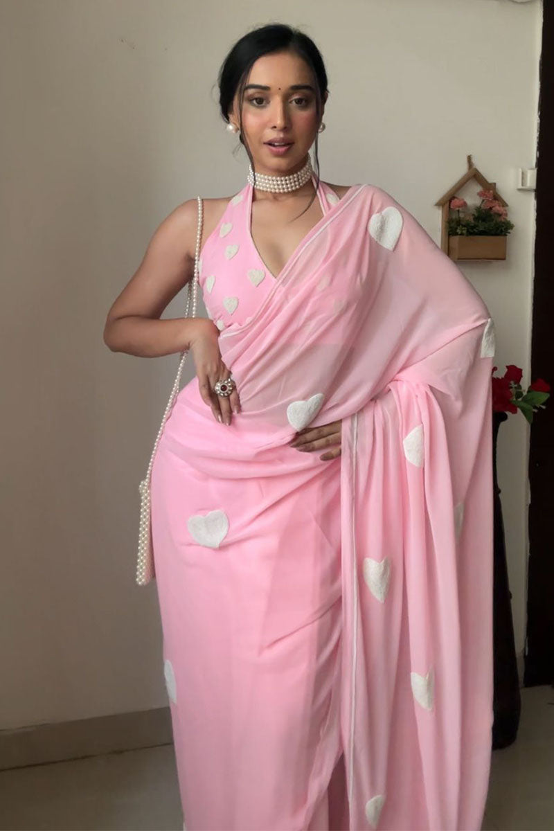 Enticing 1-Minute Ready To Wear Pink Georgette Saree