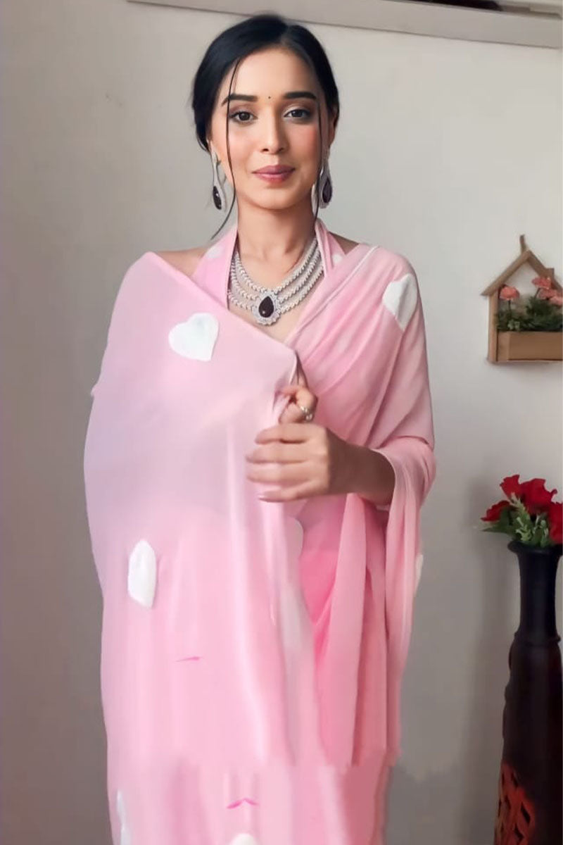 Enticing 1-Minute Ready To Wear Pink Georgette Saree