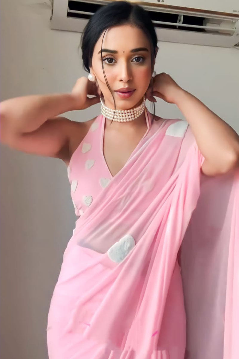 Enticing 1-Minute Ready To Wear Pink Georgette Saree