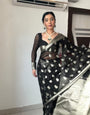 Splendiferous 1-Minute Ready To Wear Black Cotton Silk Saree