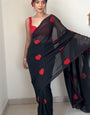 Vestigial 1-Minute Ready To Wear Black Georgette Saree