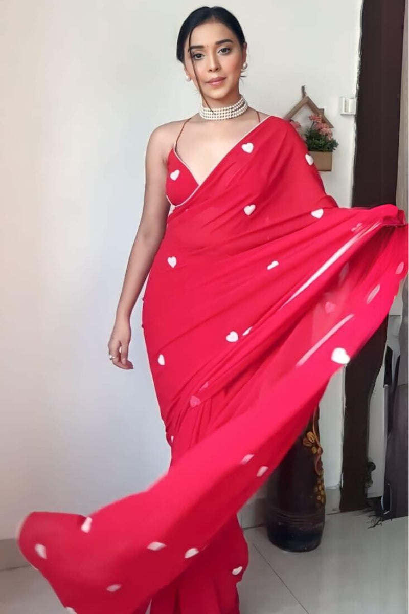Ebullience 1-Minute Ready To Wear Red Georgette Saree