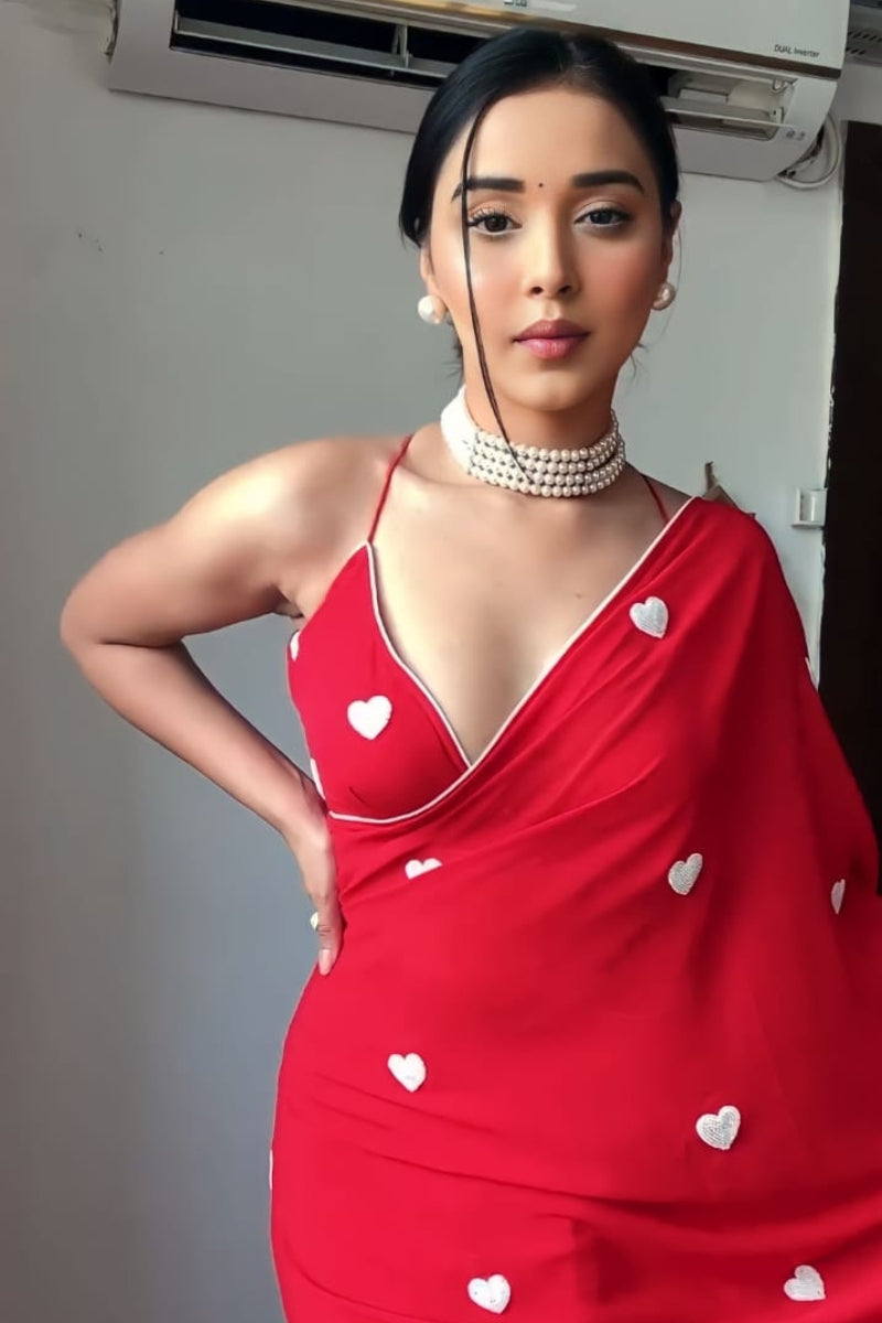 Ebullience 1-Minute Ready To Wear Red Georgette Saree