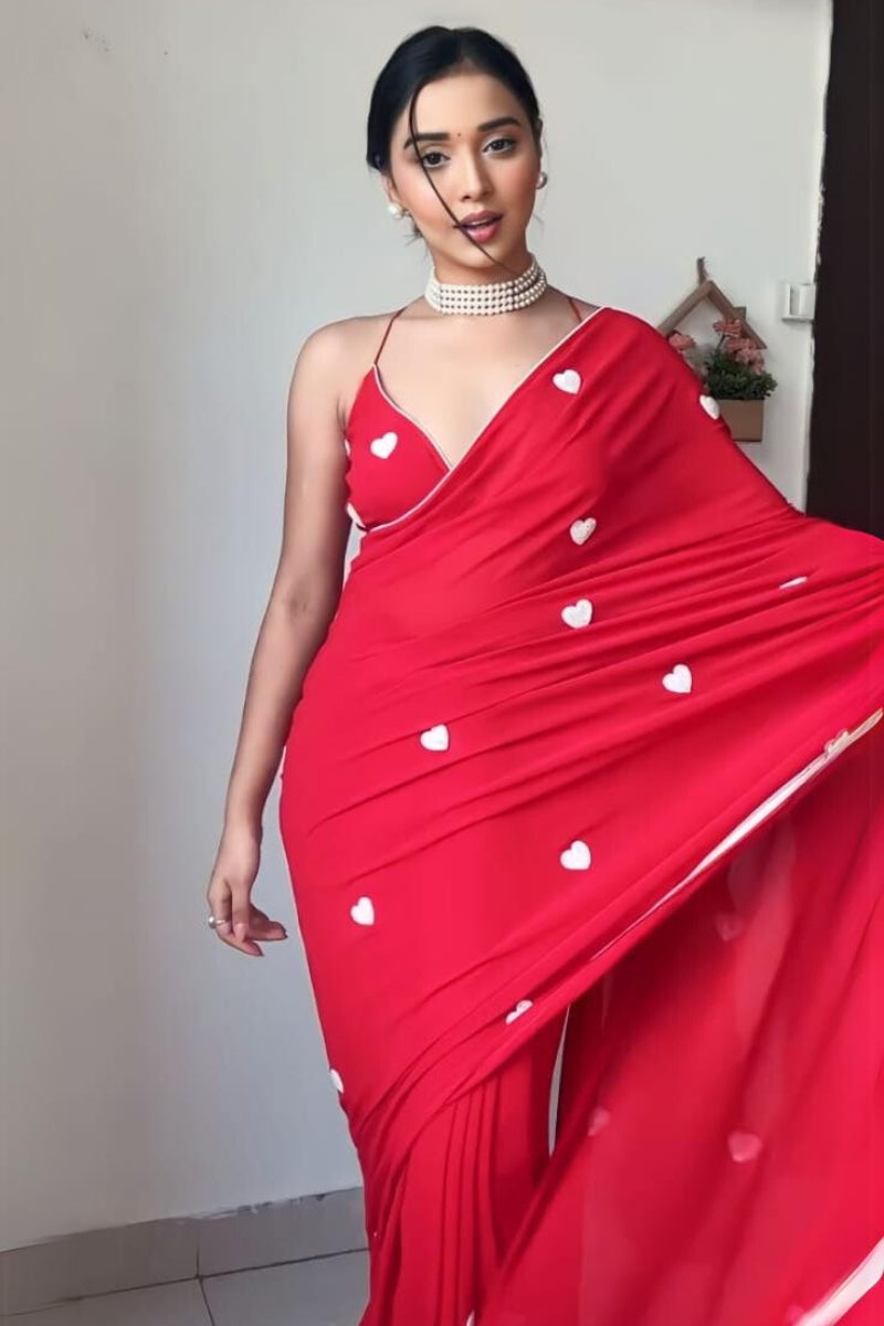Ebullience 1-Minute Ready To Wear Red Georgette Saree