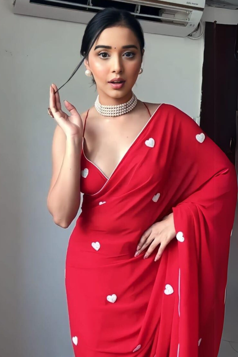 Ebullience 1-Minute Ready To Wear Red Georgette Saree