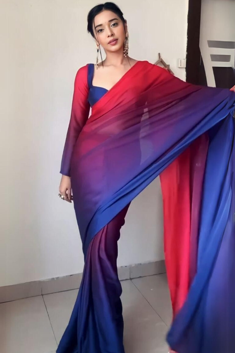 Arresting 1-Minute Ready To Wear Multi Color Georgette Saree