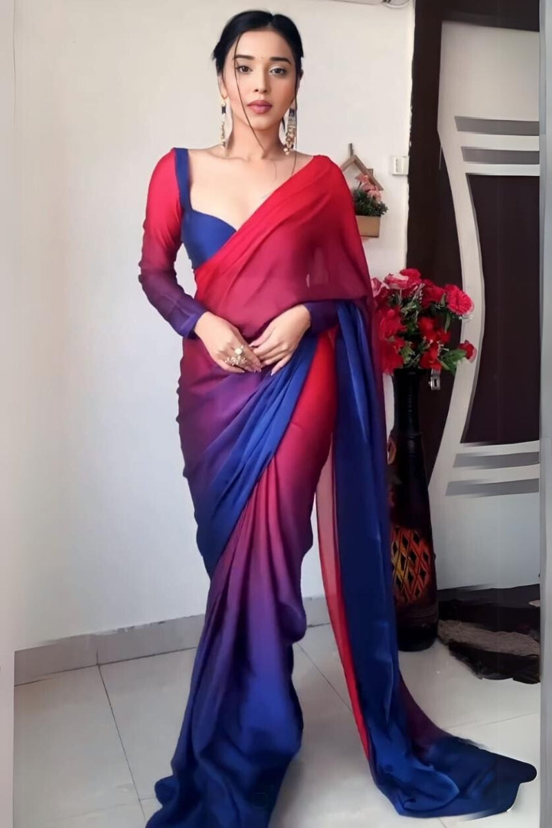 Arresting 1-Minute Ready To Wear Multi Color Georgette Saree