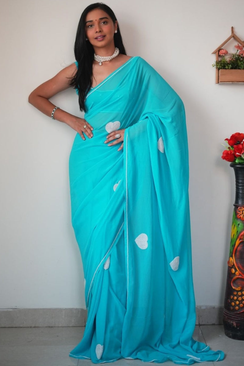 Groovy 1-Minute Ready To Wear Sky Georgette Saree