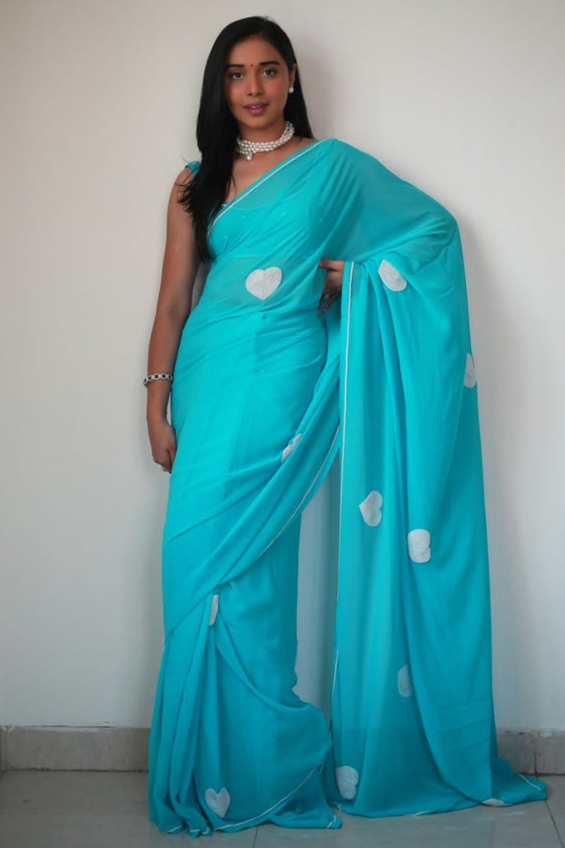 Groovy 1-Minute Ready To Wear Sky Georgette Saree