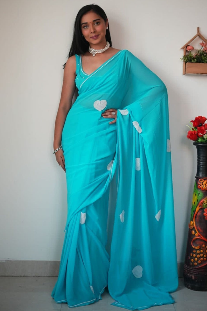 Groovy 1-Minute Ready To Wear Sky Georgette Saree