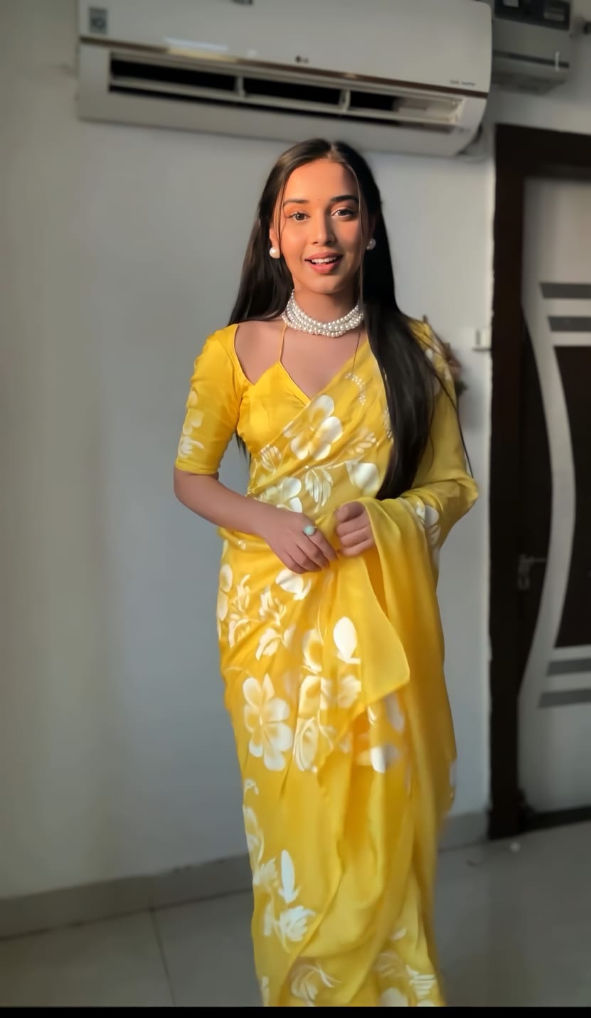 Engrossing 1-Minute Ready To Wear Yellow Georgette Saree