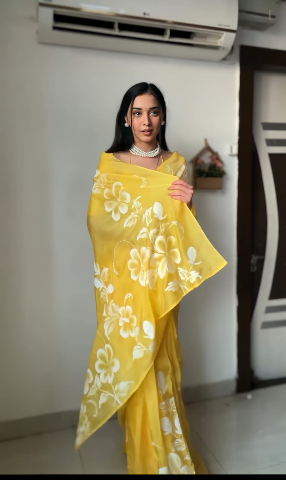 Engrossing 1-Minute Ready To Wear Yellow Georgette Saree