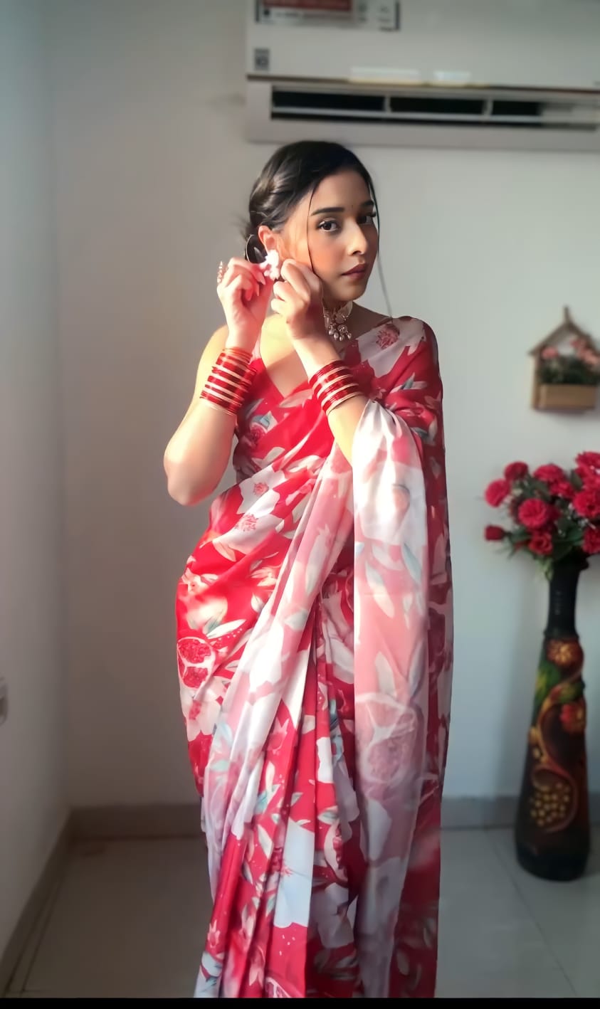 Enigmatic 1-Minute Ready To Wear Red Georgette Saree