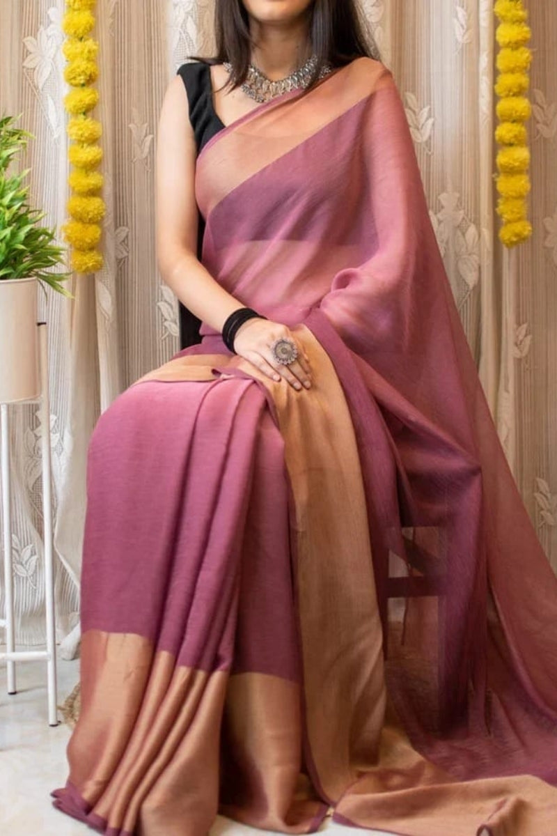 Super extravagant 1-Minute Ready To Wear Pink Chiffon Silk Saree