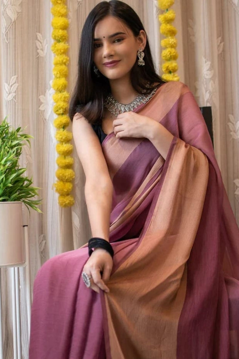 Super extravagant 1-Minute Ready To Wear Pink Chiffon Silk Saree