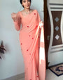Enchanting 1-Minute Ready To Wear Peach Georgette Saree