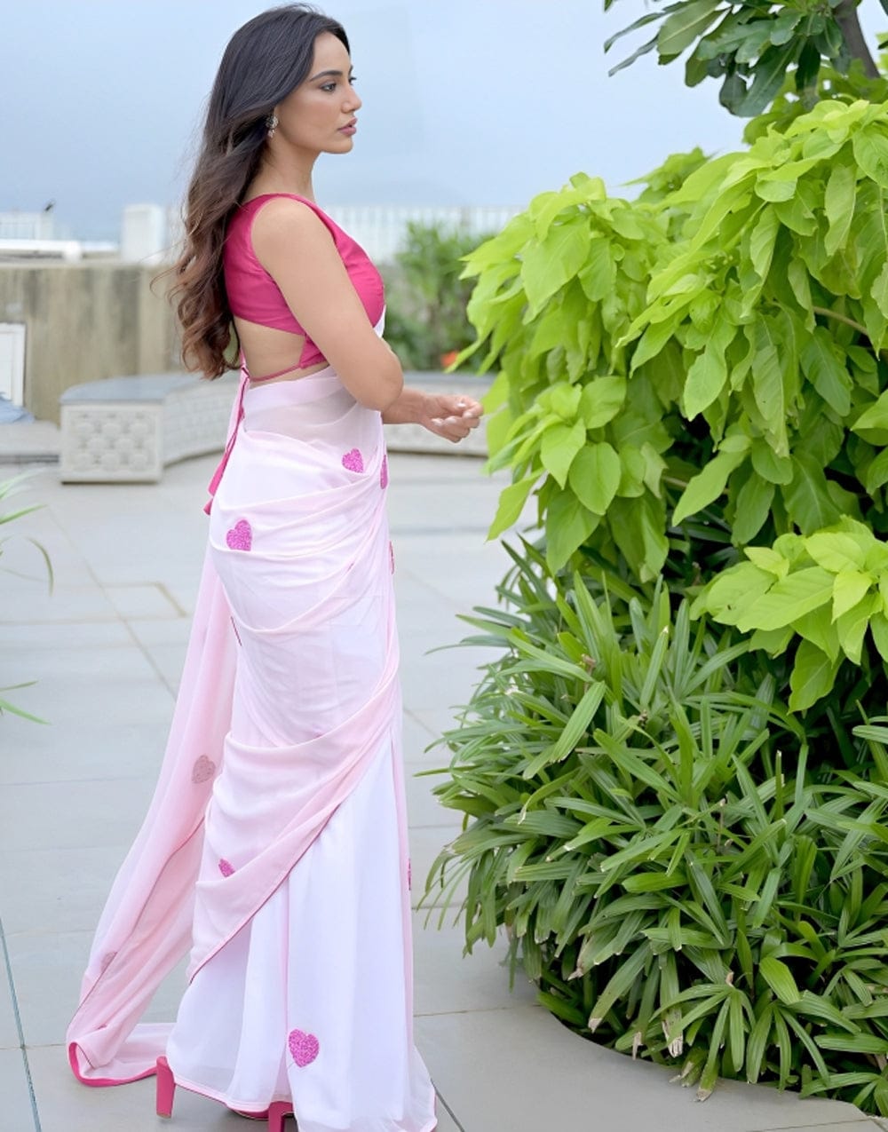 Preferable 1-Minute Ready To Wear Light Pink Georgette Saree