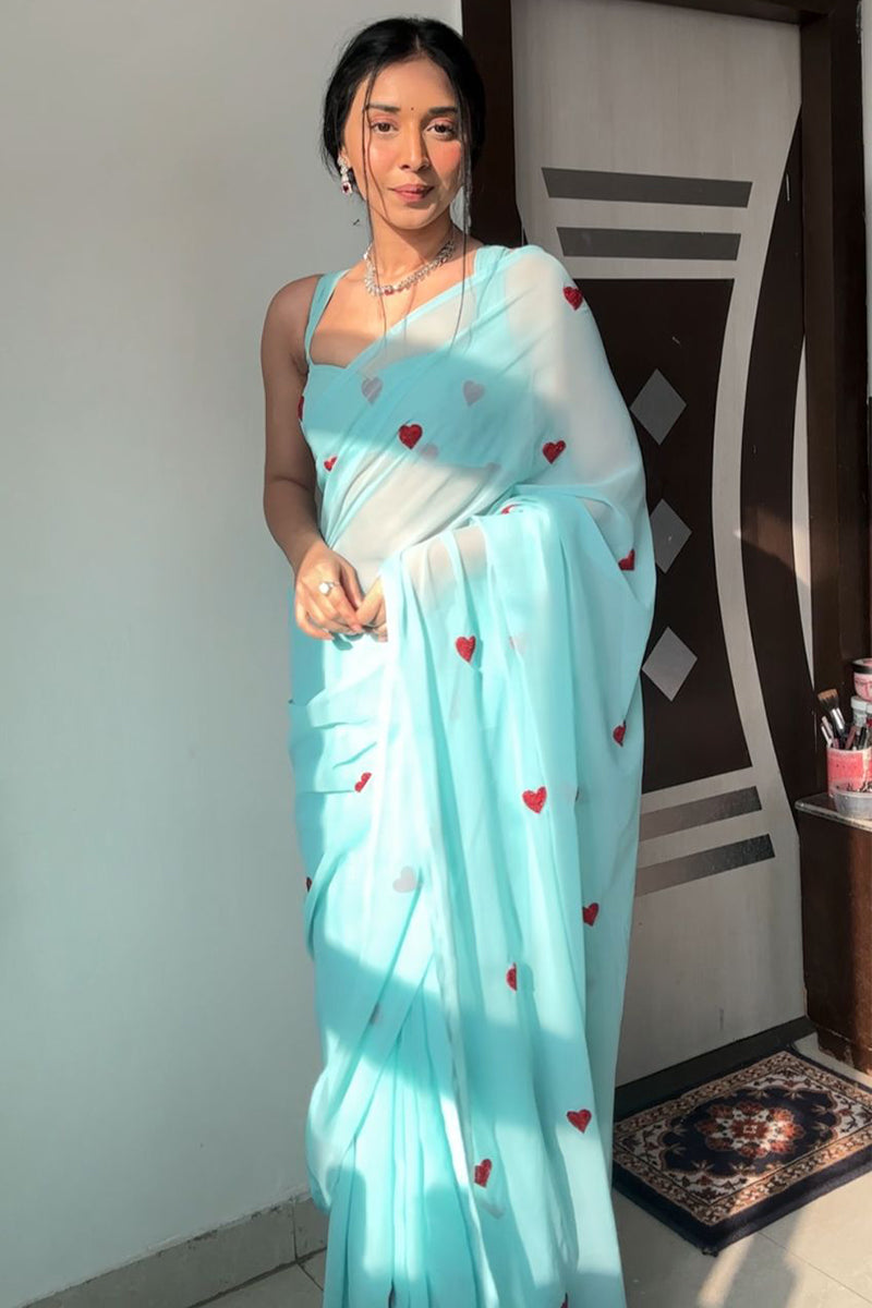 Elegant 1-Minute Ready To Wear Sky Georgette Saree