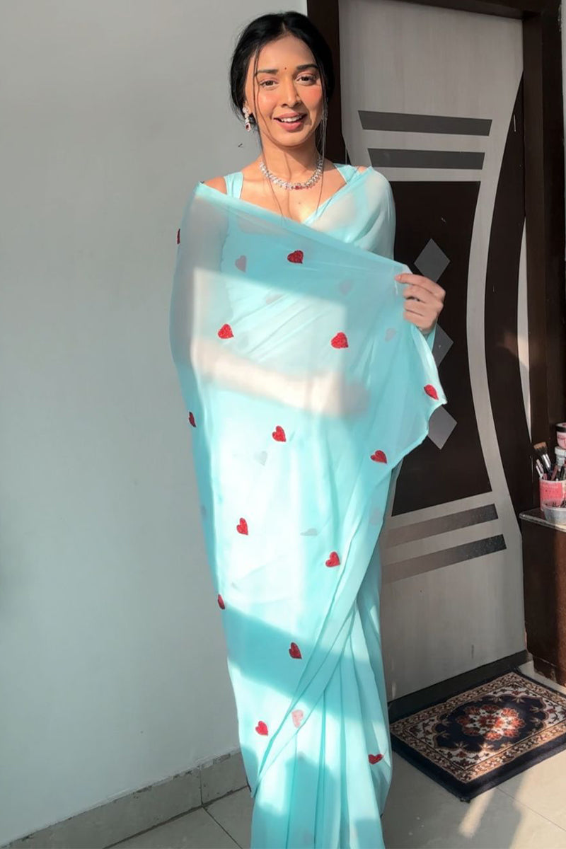 Elegant 1-Minute Ready To Wear Sky Georgette Saree