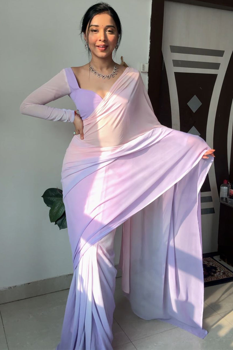 Posh 1-Minute Ready To Wear Lavender and Pink Georgette Saree