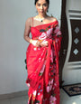 Mesmeric 1-Minute Ready To Wear Red Organza Silk Saree