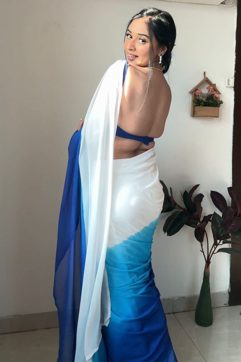 Panoply 1-Minute Ready To Wear Firozi and Blue Georgette Saree