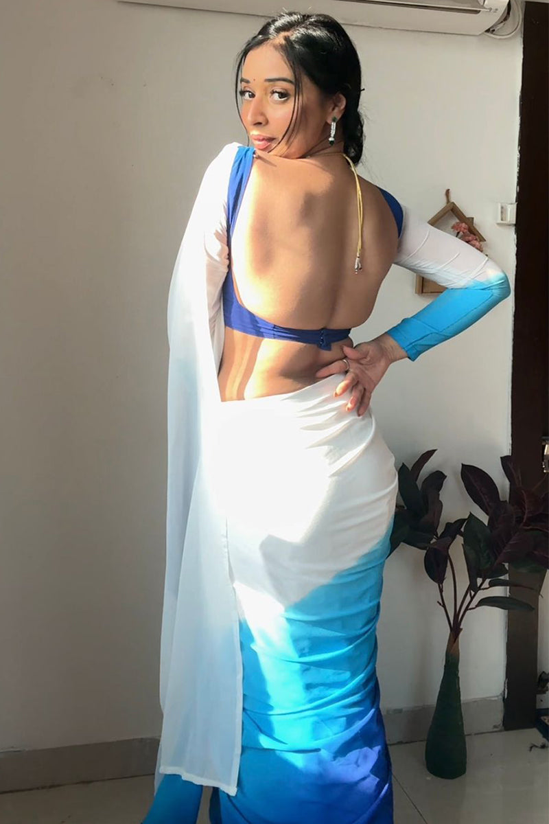 Panoply 1-Minute Ready To Wear Firozi and Blue Georgette Saree