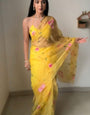 Luxuriant 1-Minute Ready To Wear Yellow Organza Silk Saree