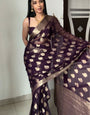 Stunning 1-Minute Ready To Wear Dark Purple Cotton Silk Saree